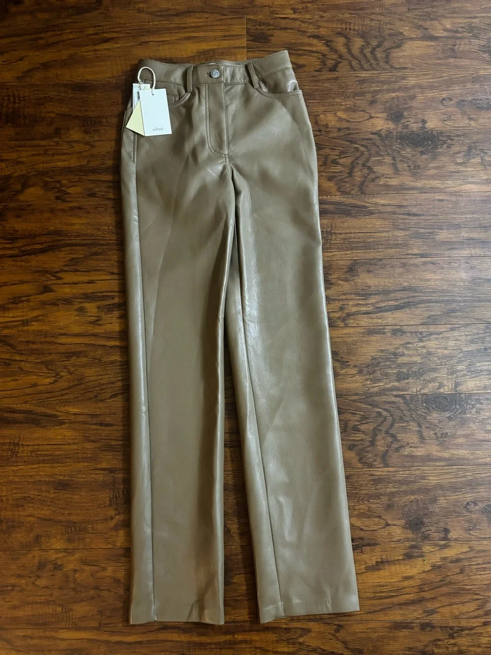 Aritzia Wilfred Melina Tall Vegan Leather Pants Camel Tan High-Rise Straight Leg - Picture 3 of 11